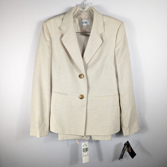 Le Suit Womens 6 2pc Skirt Suit Beige Textured Career Work NWT Jacket Skirt Set - Picture 1 of 7